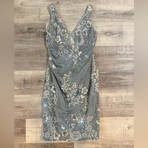 DAVID MEISTER silver sequin midi dress